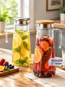1 chiếc bình đựng nước acrylic/bình đựng nước trái cây nhựa, phù hợp để phục vụ nước trái cây, đồ uống và nước lạnh, có nắp và tay cầm - Nhiều màu - Xem 1