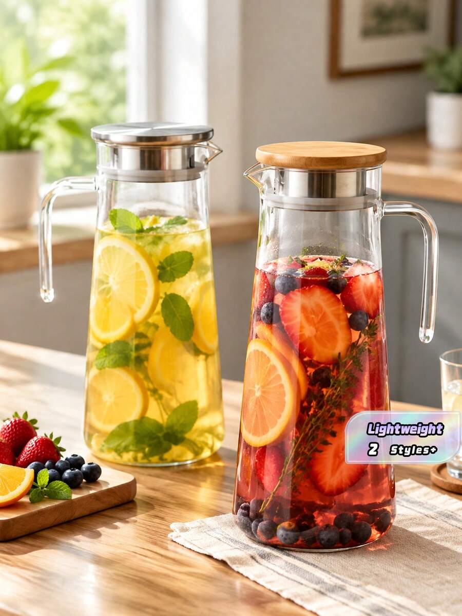 1 chiếc bình đựng nước acrylic/bình đựng nước trái cây nhựa, phù hợp để phục vụ nước trái cây, đồ uống và nước lạnh, có nắp và tay cầm - Nhiều màu - Xem 1