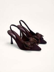 CUCCOO CHICEST Ladies Pointed Thin Heel Double Bow Fashion Versatile Simple Elegant Back Empty Dinner Party High Heels - dark brown - View 3