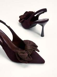 CUCCOO CHICEST Ladies Pointed Thin Heel Double Bow Fashion Versatile Simple Elegant Back Empty Dinner Party High Heels - dark brown - View 6