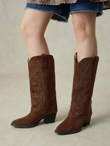 Styleloop Women's Embroidered Western Boots, Music Festival Party Christmas Halloween Costume, Brown Slip-On Chunky Heel Boots Winter Boots - Coffee Brown - View 1