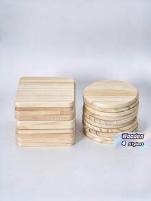5/10pcs Round/Square 4 Inch Blank Wooden Cup Coasters With Anti-Slip Foam Pads, For DIY Color Painting, Wood Carving Home Decorations - Wooden Coasters - View 1