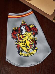 HARRY POTTER X SHEIN 寵物學院風裝扮服飾，連帽披風與背心，貓狗通用四季款，XXS-XXXXXL 多尺寸，徽章印花，透氣親膚，適合節日派對、主題聚會，貓狗趣味玩耍穿著 - 灰黑色 - 查看 2