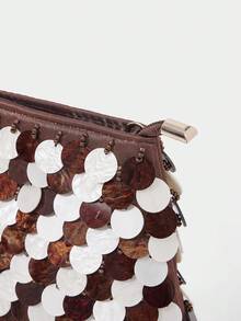SHECARRY Women's Fashion Fish Scale Shell Slices Clutch Bag, Exquisite Brown + Beige Contrasting Shell Slices, For Shopping, Vacation, Travel, Bohemia - Coffee - View 8