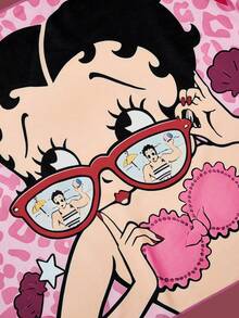 Betty Boop x SHEIN 1 Piece Cartoon Betty Print Bath Towel Beach Towel, Can Be Used For Beach Swimming - Pink - View 2