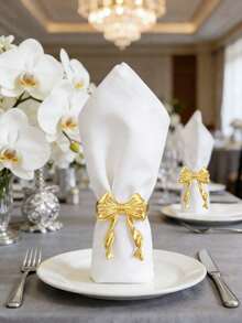 12/6/2/1pc Gold Bow Tassel Napkin Rings, Exquisite Metal Napkin Holders, Elegant Dining Supplies, Suitable For Weddings, Restaurant Decor, Home Gatherings, Banquets, Holiday Parties, Fit For All Dining Occasions Table Setting - Multicolor - View 3
