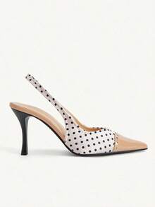 CUCCOO CHICEST Pink Polka Dot Stitching Rear Strap High Heels Female Pointed Toe Elastic Rear Thin Heel Retro Sweet Girl Dating Dress Shoes - Pink White - View 3