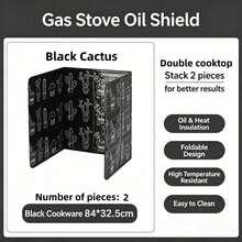 1 Piece/2 Pieces Foldable Aluminum Foil Gas Stove Oil Splash Baffle, Kitchen Accessories, Easy To Clean, Oil-Proof, Heat-Resistant Protective Barrier/Cooking Baffle, Cactus/White Leaf Design, Suitable For Home Kitchens - Multicolor - View 9