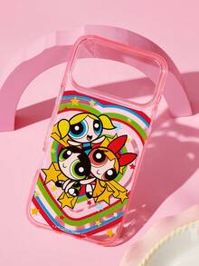 THE POWERPUFF GIRLS X SHEIN Strap Pattern Powder Mobile Phone Case, Anti-Drop Protection IPhone11-17 Mobile Phone Case - Multicolor - View 1