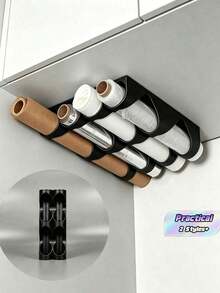 1/2pcs Kitchen Roll Storage Rack, Designed For Installation On Shelves Or Under Cabinets, Can Store Baking Paper, Baking Mats, Plastic Wrap, Etc.; Each Compartment Can Hold 2 Rolls, Suitable For Storing Aluminum Foil, Baking Paper Or Other Similar - Multicolor - View 1