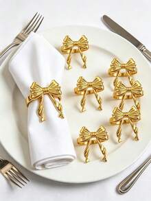 12/6/2/1pc Gold Bow Tassel Napkin Rings, Exquisite Metal Napkin Holders, Elegant Dining Supplies, Suitable For Weddings, Restaurant Decor, Home Gatherings, Banquets, Holiday Parties, Fit For All Dining Occasions Table Setting - Multicolor - View 2