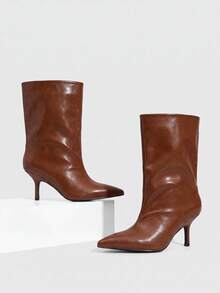 CUCCOO SZL Brown Fashion Soft Fabric Sexy Stiletto Boots Fall Boots - Mocha Brown - View 4