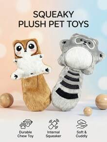 PETSIN Pet Plush Interactive Sound Toy, Squeaky Crinkle Paper Dog Toy, Cartoon Raccoon Squirrel Stuffed Toy For Small Medium Puppy, Indoor Pet Play Accessory - Multicolor - View 1