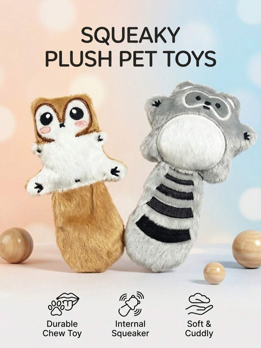 PETSIN Pet Plush Interactive Sound Toy, Squeaky Crinkle Paper Dog Toy, Cartoon Raccoon Squirrel Stuffed Toy For Small Medium Puppy, Indoor Pet Play Accessory - Multicolor - View 1