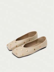 Nöista Modern Ballet Flat Metal Studs, Soft Upper And Deep Vamp Opening, Creating A Modern Look. - Apricot - View 1