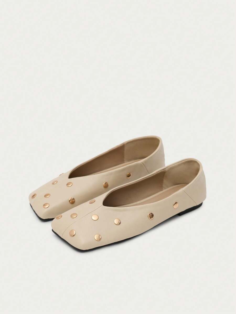 Nöista Modern Ballet Flat Metal Studs, Soft Upper And Deep Vamp Opening, Creating A Modern Look. - Apricot - View 1