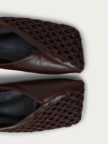 Nöista Pointed Ballet Flat Combining Smooth And Openwork Woven Panels, With A Deep Vamp And Lightweight Design For Summer Wear. - Coffee Brown - View 11