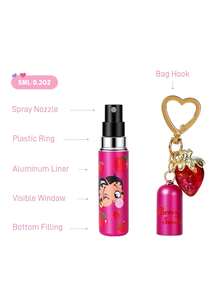 Betty Boop x SHEIN 5ml/0.2oz Pink Refillable Perfume Spray Bottle With Cute Cartoon Design And Strawberry Charm, Mini Portable Atomizer With Bottom-Fill Pump, Transparent Window, Reusable Cosmetic Liquid Bottle For Travel, Airplane Carry-On, Bags And Keychains - Hot Pink - View 3