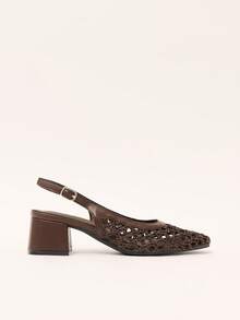 Nöista Women's Fashion High-Heeled Shoes, Brown Woven Cross-Strap Sandals, Exquisite Mesh Upper, Breathable And Comfortable, Retro Style, Suitable For Spring - Coffee Brown - View 8