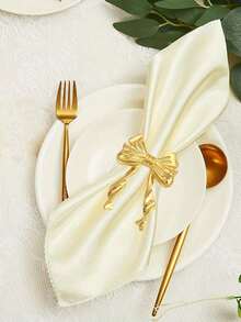 12/6/2/1pc Gold Bow Tassel Napkin Rings, Exquisite Metal Napkin Holders, Elegant Dining Supplies, Suitable For Weddings, Restaurant Decor, Home Gatherings, Banquets, Holiday Parties, Fit For All Dining Occasions Table Setting - Multicolor - View 8
