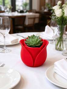 1pc Flower Pot, Rose & Succulent Planter, All‑Season Gardening Pot, Valentine Table Balcony Home Decor Ornament - Multicolor 1 - View 6