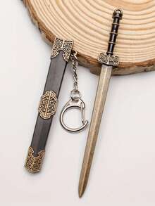 Mini Sword Keychain With Sheath Yellow Iron Decorative Collectible Keyring For Outdoor Leisure Adults 18 Plus Collectors Backpack Pendant Display Gift - Multicolor - View 5