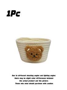 Cute Bear Woven Storage Basket, Cotton Rope Desktop Organizer Bin, Small Decor Basket For Cosmetics, Keys, Stationery, Bedroom Nursery Home Decor - Multicolor - View 7