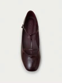 Nöista Burgundy T-Button Mary Jane Women's Shoes, Versatile, Simple And Fashionable Flats - Burgundy - View 2