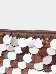 SHECARRY Women's Fashion Fish Scale Shell Slices Clutch Bag, Exquisite Brown + Beige Contrasting Shell Slices, For Shopping, Vacation, Travel, Bohemia - Coffee - View 7