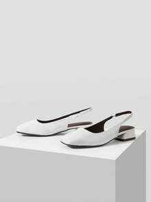 Mnmlis Women's Square Toe Chunky Heel Commuter Minimalist Slingback High Heel Pumps - White patent leather - View 2