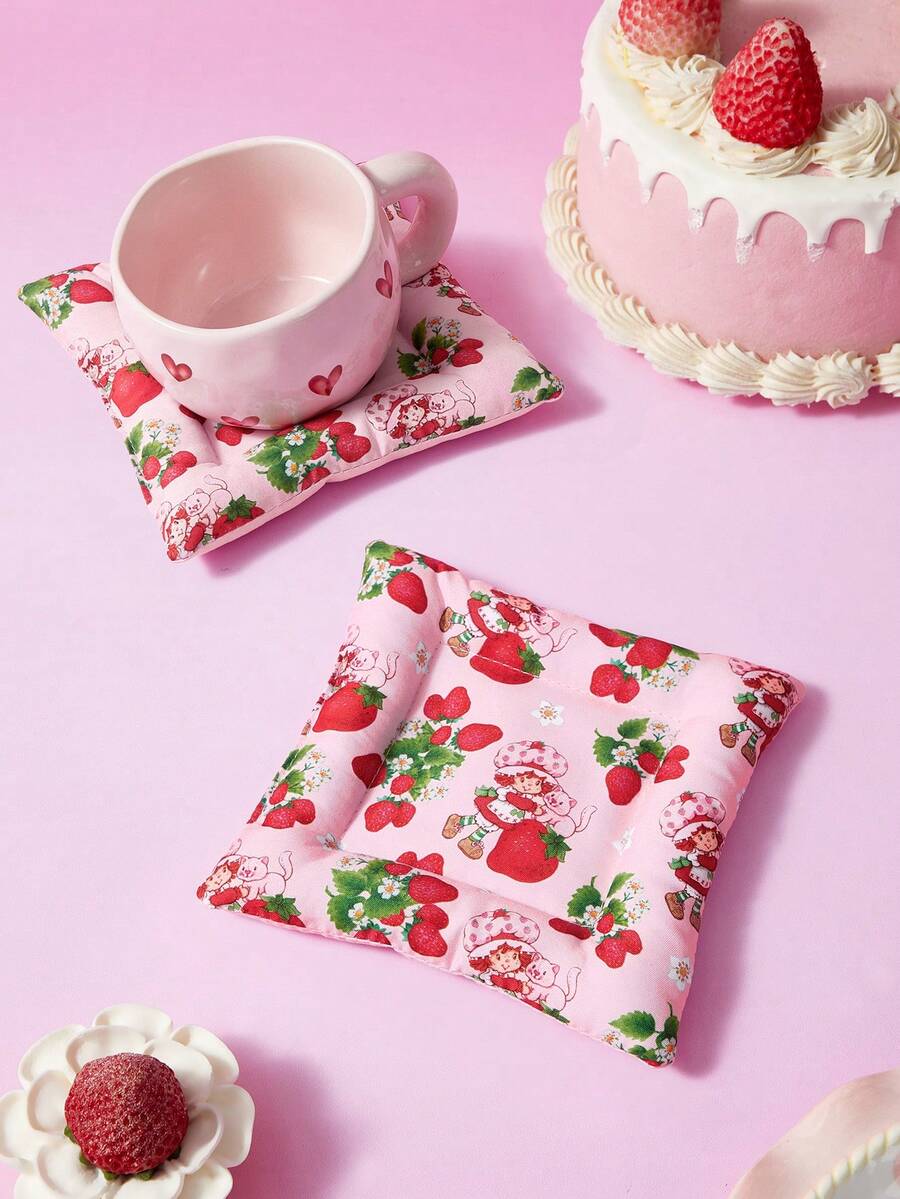 Strawberry Shortcake X SHEIN 1 PC Cartoon Printing Cup Sleeve - Pink - View 1