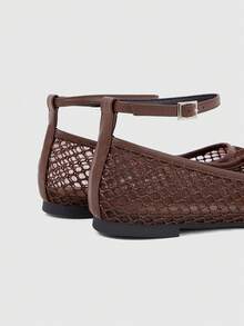 Sleekvia New Women's Summer Popular Fashion Minimalist Woven Breathable Mesh Pointed Toe Adjustable Strap Flat Brown Shoes - Brown - View 5