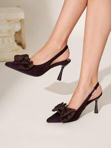 CUCCOO CHICEST Ladies Pointed Thin Heel Double Bow Fashion Versatile Simple Elegant Back Empty Dinner Party High Heels - dark brown - View 10