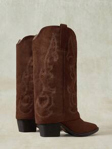 Styleloop Women's Embroidered Western Boots, Music Festival Party Christmas Halloween Costume, Brown Slip-On Chunky Heel Boots Winter Boots - Coffee Brown - View 9
