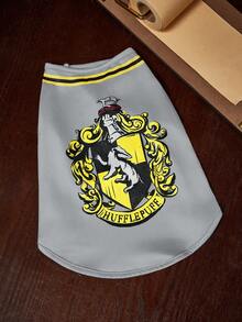 HARRY POTTER X SHEIN 寵物學院風裝扮服飾，連帽披風與背心，貓狗通用四季款，XXS-XXXXXL 多尺寸，徽章印花，透氣親膚，適合節日派對、主題聚會，貓狗趣味玩耍穿著 - 灰黑色 - 查看 2