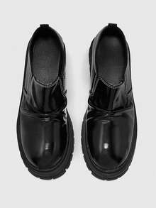 CUCCOO BIZCHIC Wrinkled Design Round Head Platform Loafers Women's Casual Black Versatile Fashion Punk Style Versatile Outdoor Single Shoes - Black - View 5
