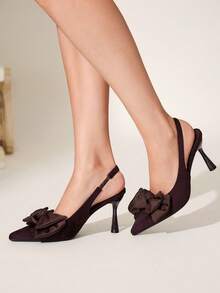 CUCCOO CHICEST Ladies Pointed Thin Heel Double Bow Fashion Versatile Simple Elegant Back Empty Dinner Party High Heels - dark brown - View 9