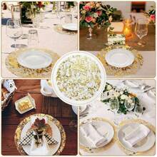 1 Set Disposable Gold Placemats, 13-Inch Round Gold Foil Mesh Pressed Autumn Dining Table Mats, Gold Metal Thin Net Table Flags, Suitable For Home Decor, Dining Table, Wedding, Birthday Party - Multicolor - View 6