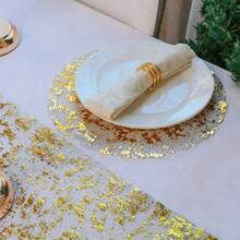 1 Set Disposable Gold Placemats, 13-Inch Round Gold Foil Mesh Pressed Autumn Dining Table Mats, Gold Metal Thin Net Table Flags, Suitable For Home Decor, Dining Table, Wedding, Birthday Party - Multicolor - View 3