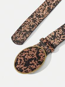 Maija Spice Girl Style Leopard Print Belt, Retro Oval Flat Buckle Decorative Thin Belt - Brown - View 3