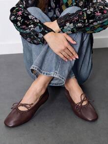 Nöista Deep Burgundy Leather Effect Ballet Flats, Soft Rounded Toe And Delicate Bow Detail, Creating A Timeless And Minimalist Style. - Burgundy - View 6