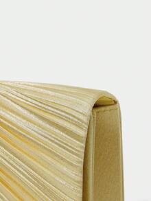 SHECARRY Ladies' Fashion Gold Satin Pleated Clutch Bag, Exquisite Rhinestone Square Buckle, For Parties, Dinners, Festivals, Weddings, Dress Matching - Gold - View 7