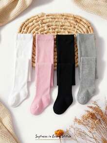 Cozy Pixies 1 Pair Of Baby Solid Color Children's One-Piece Socks Versatile Simple Style Basic Versatile Baby Girl And Baby One-Piece Socks - Multicolor - View 2