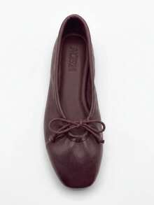 Nöista Deep Burgundy Leather Effect Ballet Flats, Soft Rounded Toe And Delicate Bow Detail, Creating A Timeless And Minimalist Style. - Burgundy - View 3