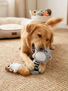 PETSIN Pet Plush Interactive Sound Toy, Squeaky Crinkle Paper Dog Toy, Cartoon Raccoon Squirrel Stuffed Toy For Small Medium Puppy, Indoor Pet Play Accessory - Multicolor - View 3