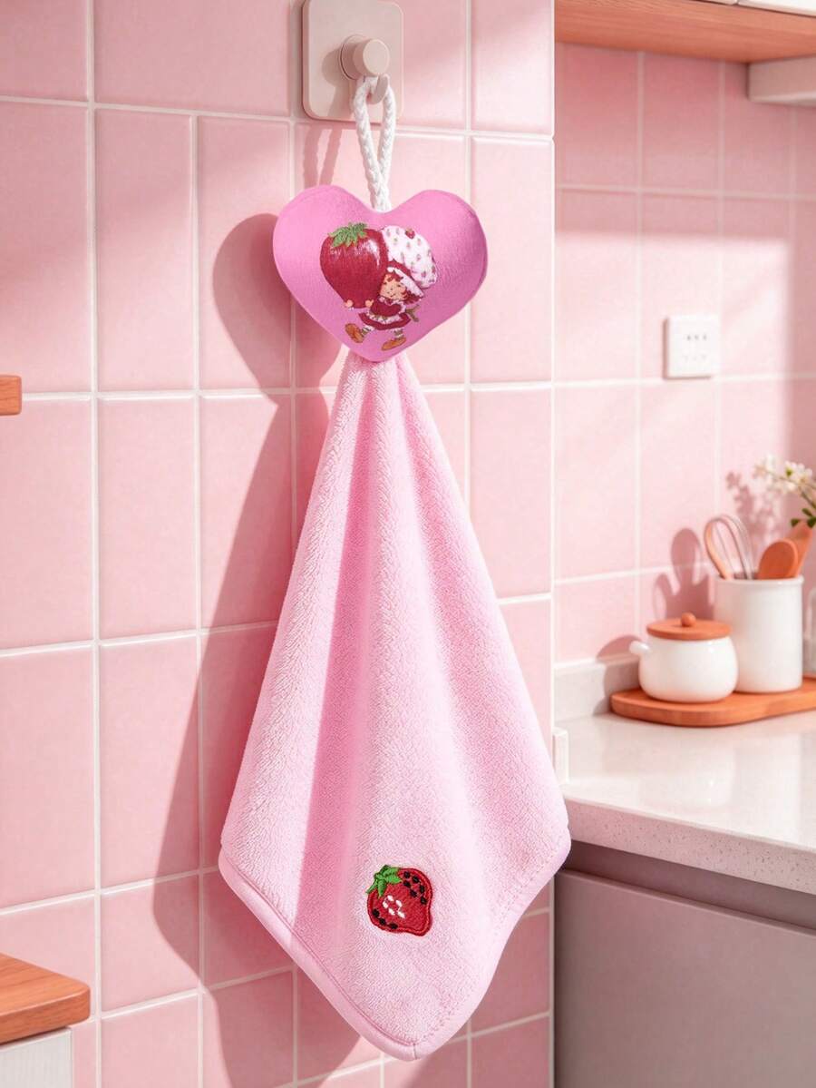 Strawberry Shortcake X SHEIN Three-Dimensional Cartoon Hanging Hand Towel - Pink - View 1
