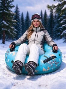 1 pieza Tubo inflable de nieve de PVC para adultos, trineo inflable redondo y reforzado, anillo de esquí y deslizamiento en la nieve para exteriores en invierno - M - Ver 2