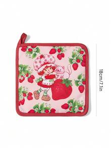 Strawberry Shortcake X SHEIN 1pc/2 Pcs Cute Cartoon Print Kitchen Insulation Set, Insulation Mat, A Must For Kitchen Baking, Effectively Isolating Heat Sources, Single/Combination - Pink - View 3