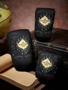 HARRY POTTER X SHEIN 1Pc Cute Printed Fabric Cup Holder, Neoprene Cup Sleeve Thermal Insulation Material, Reusable, S/M/L Three Sizes, Suitable For Different OZ Coffee Cups - Black - View 5