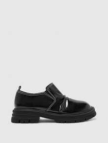 CUCCOO BIZCHIC Wrinkled Design Round Head Platform Loafers Women's Casual Black Versatile Fashion Punk Style Versatile Outdoor Single Shoes - Black - View 2